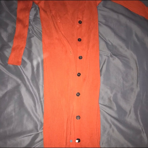 Button Down Orange Knit Bodycon Dress - Picture 2 of 2